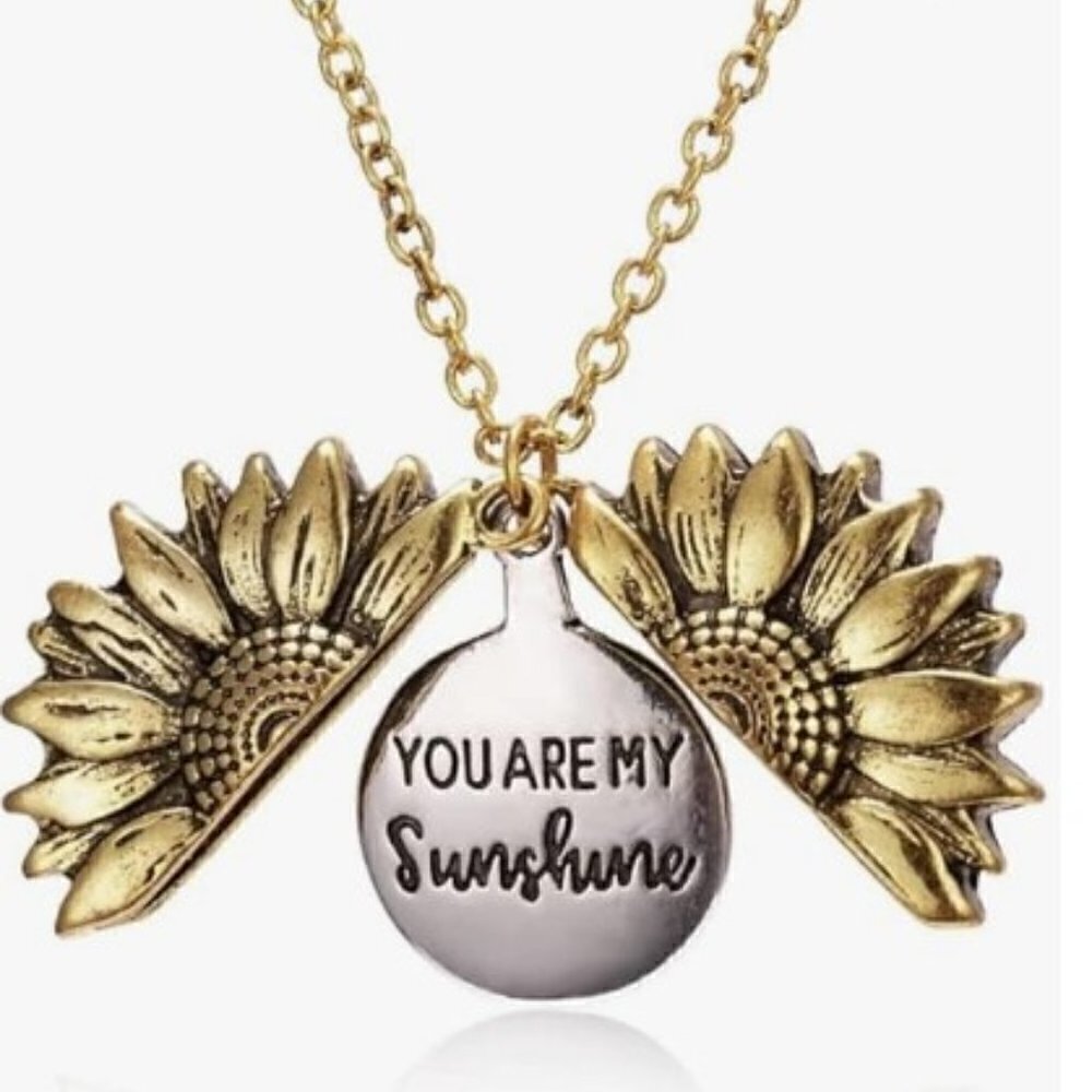 YOU ARE MY SUNSHINE NECKLACE -SUNFLOWER NECKLACE LOCKET HIDDEN MESSAGE - Picture 2 of 6